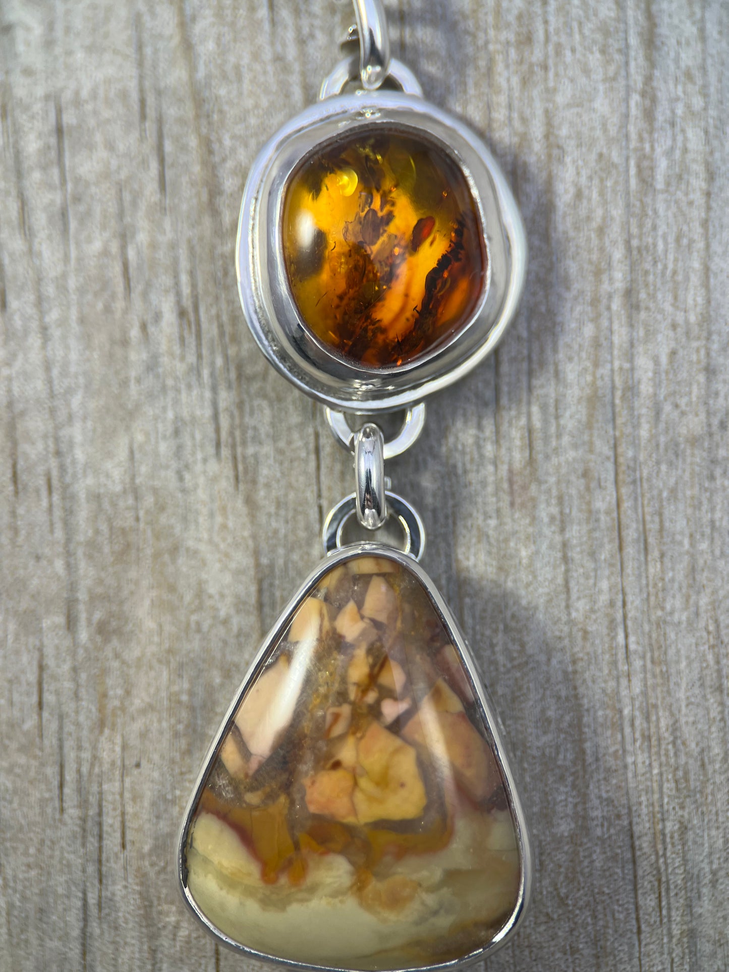 Emberline Pendant – Baltic Amber & Ibis Jasper Necklace | Sterling Silver