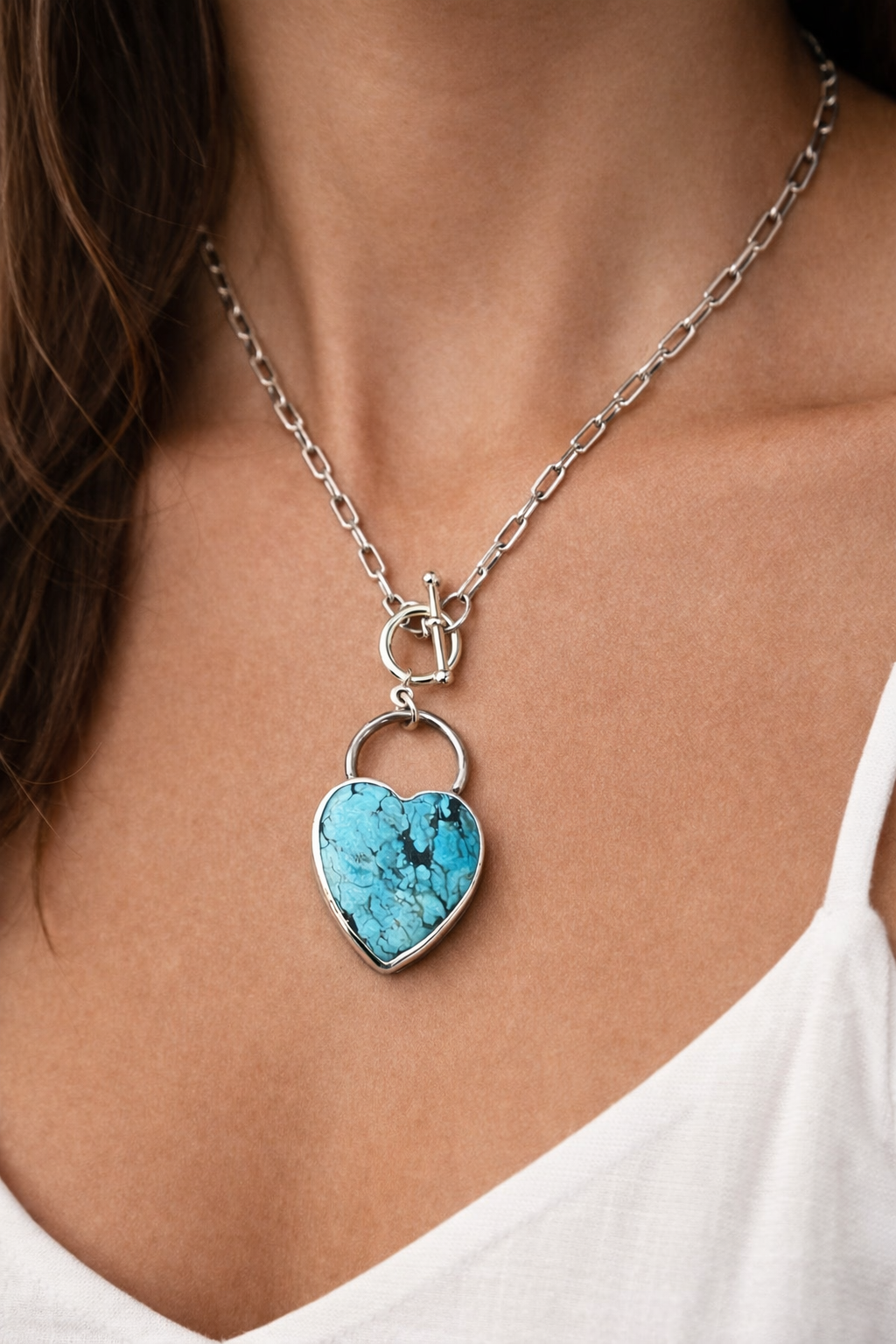 Wild Heart Necklace | Blue Turquoise Heart Pendant with Sterling Silver Toggle
