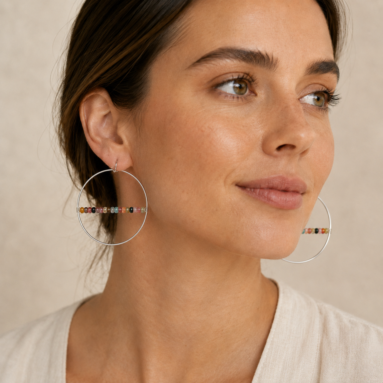 Prism Path Earrings — Multicolor Tourmaline & Sterling Silver Hoops