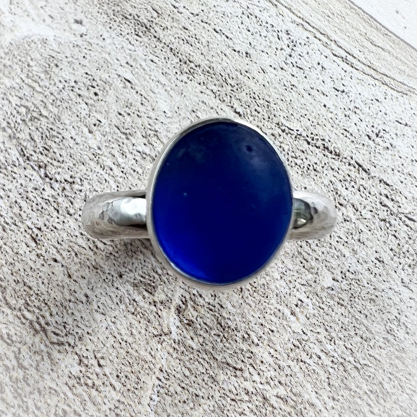 Sapphire Blue Sea Glass Ring, Size 9.5
