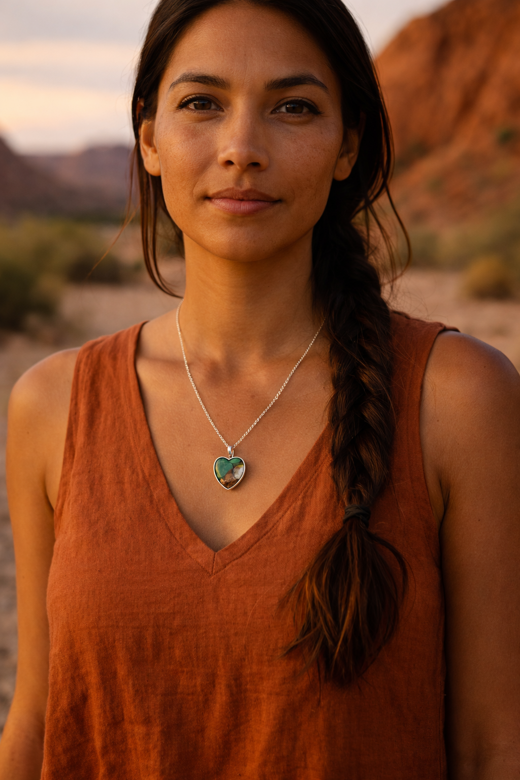 Weathered Heart Necklace | Green and Brown Turquoise Pendant in Sterling Silver