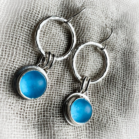 Blue Sea Glass Dangler Earrings