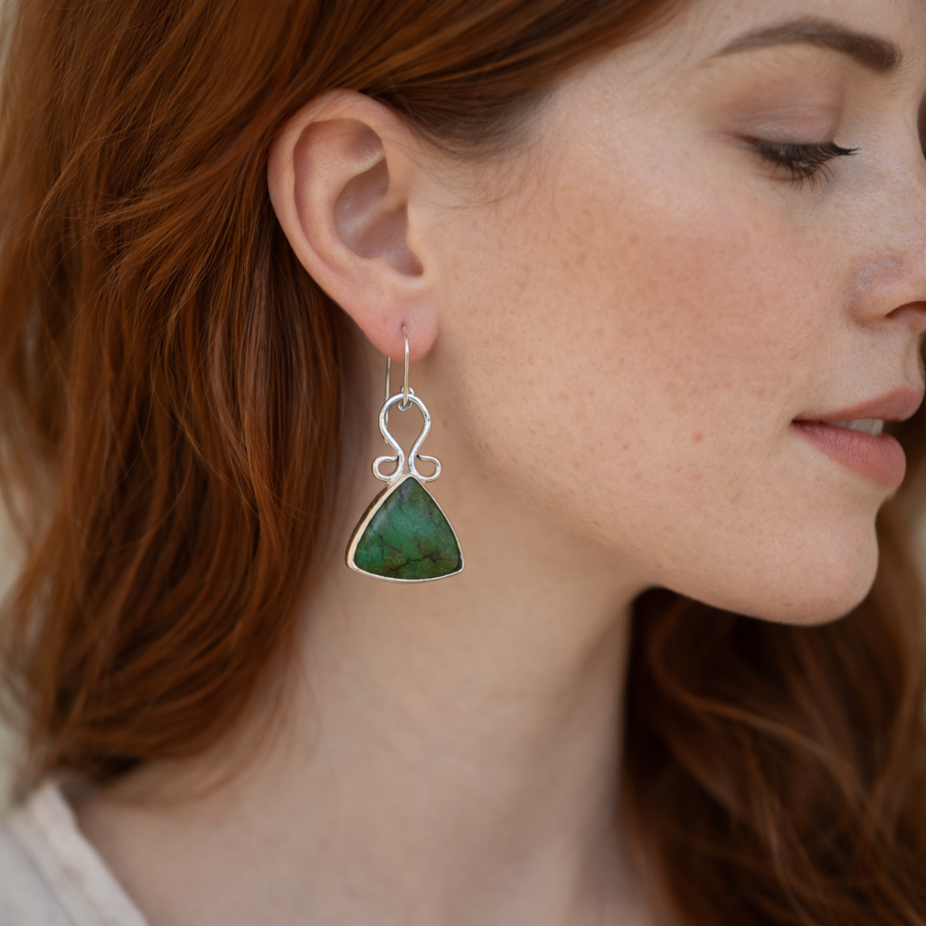 Greenway Earrings — Green Hubei Turquoise & Sterling Silver