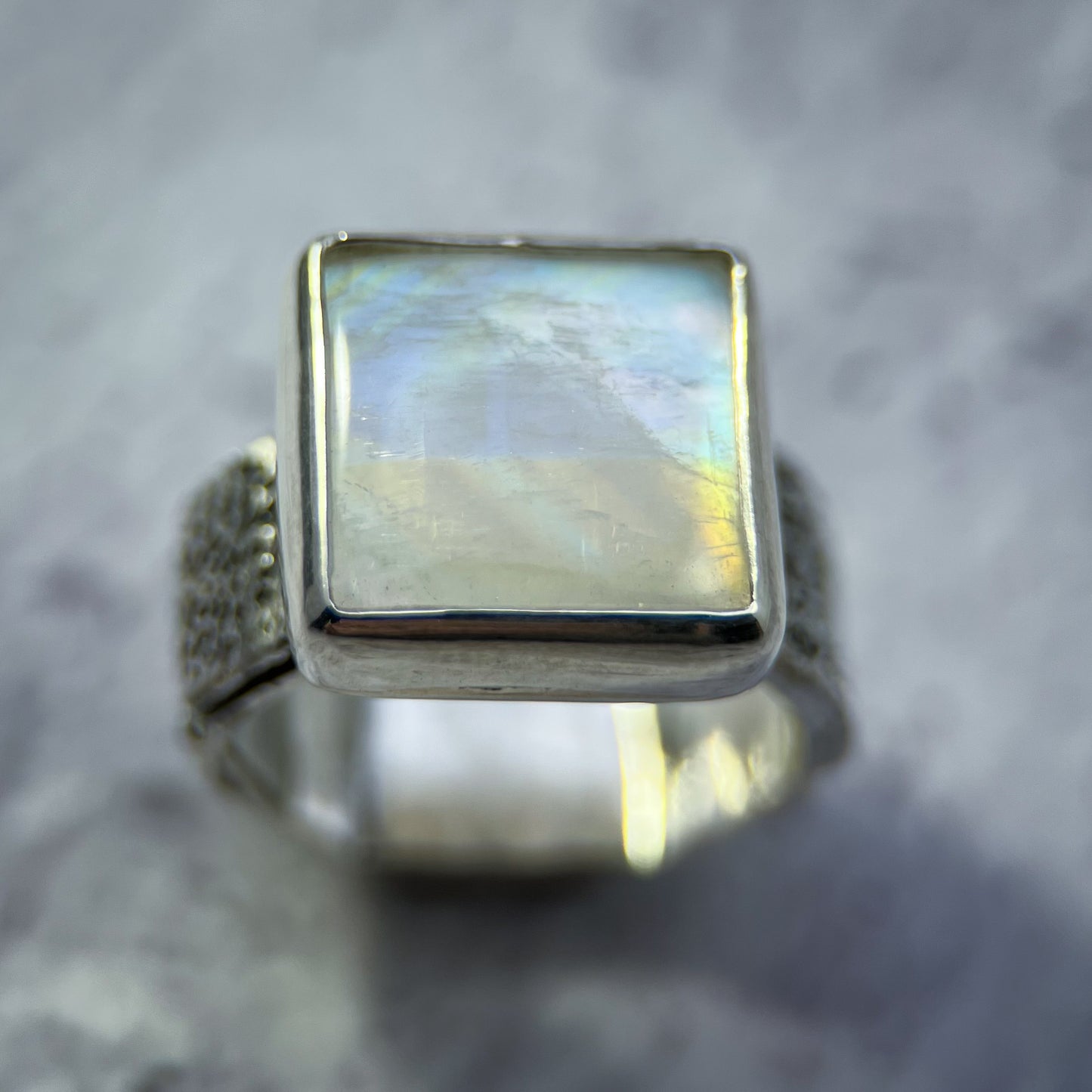 Astral Armor Ring — Rainbow Moonstone — Size 8.5