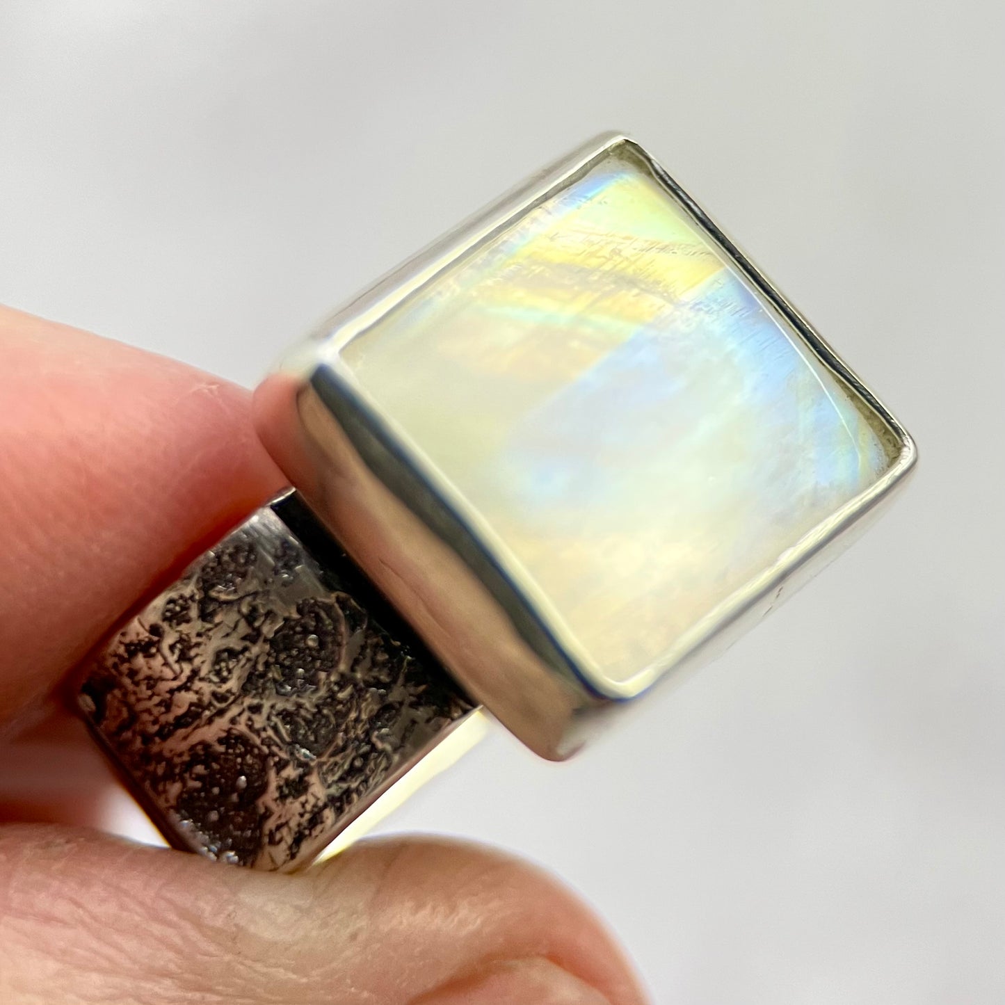 Astral Armor Ring — Rainbow Moonstone — Size 8.5