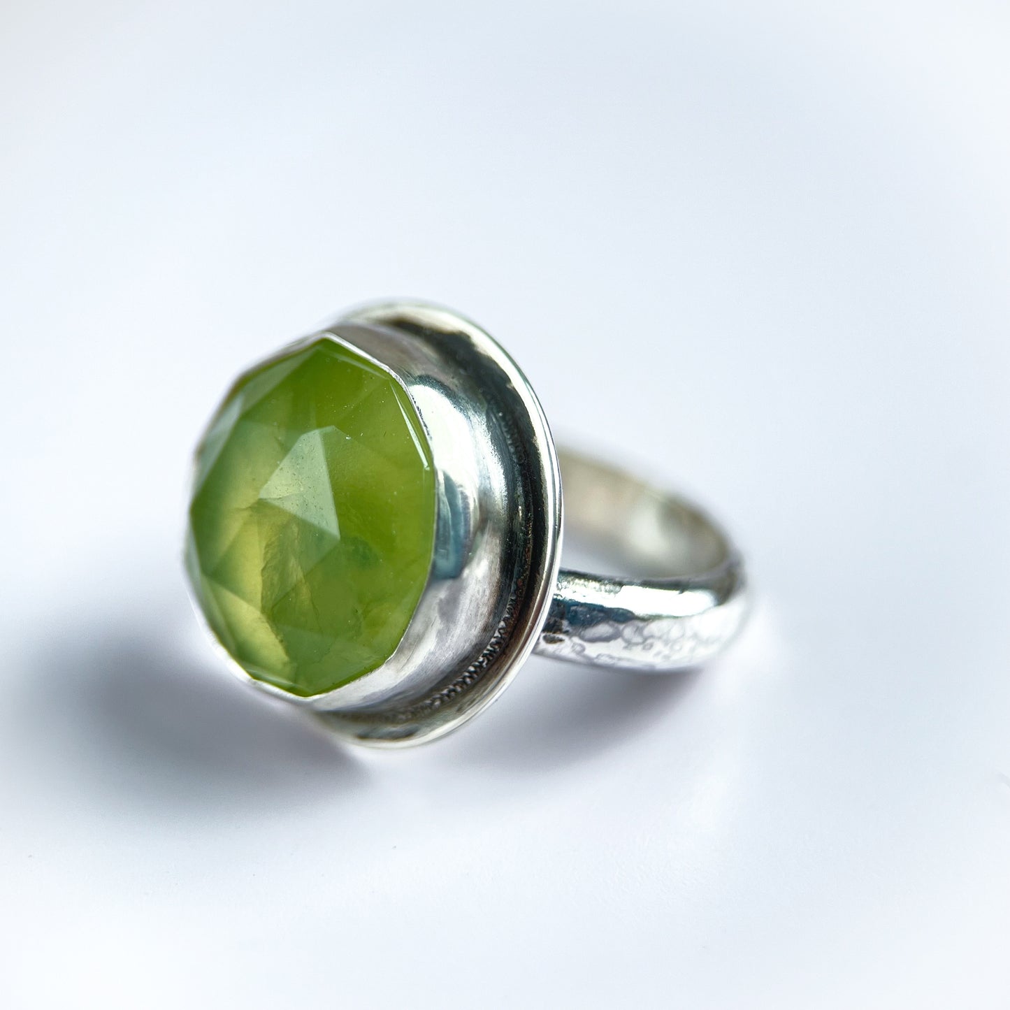 Faceted Prehnite Ring