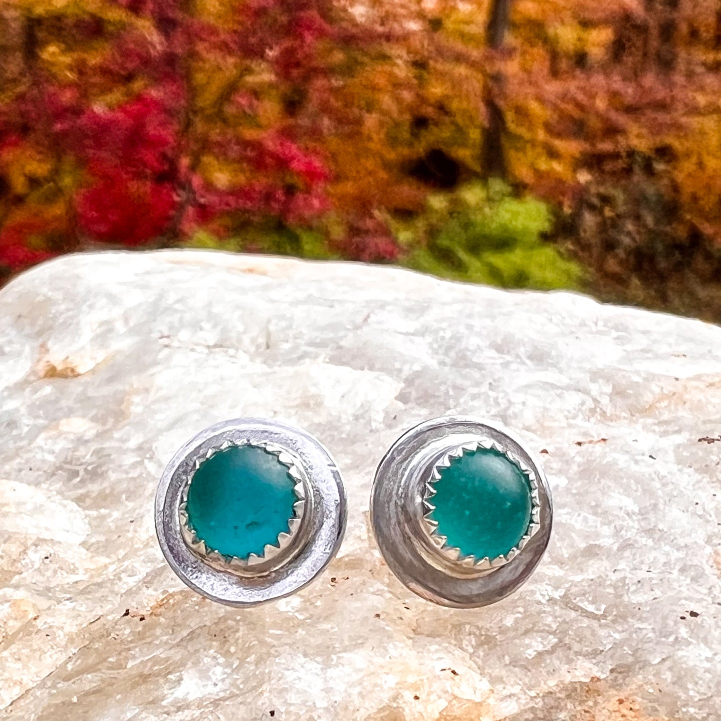 Turquoise Sea Glass Post Earrings