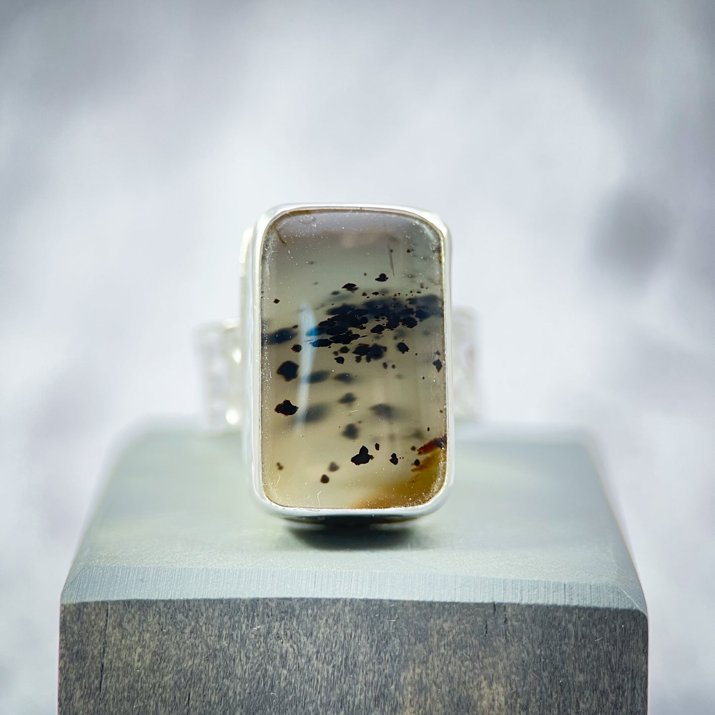 Stillwater Ridge Ring – Montana Agate & Hammered Sterling Silver (Size 8.25)