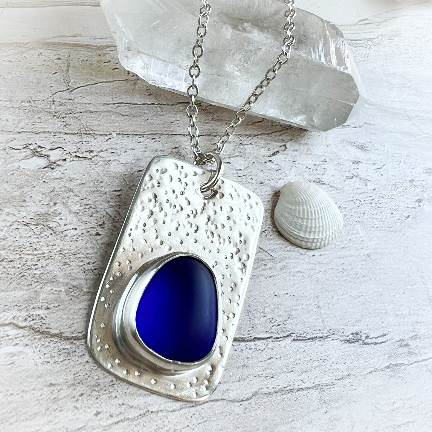 True Blue Sea Glass Pendant Necklace