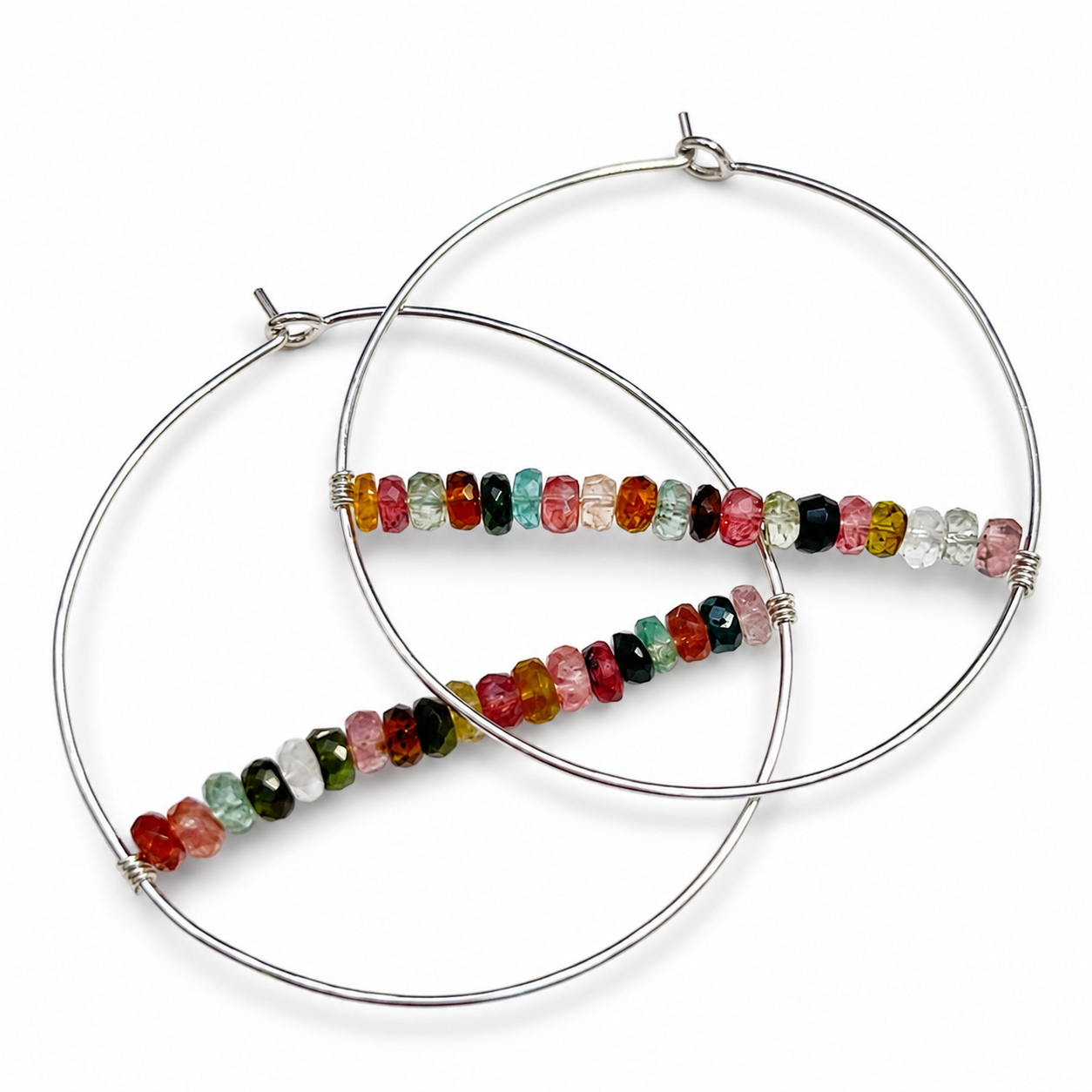Prism Path Earrings — Multicolor Tourmaline & Sterling Silver Hoops