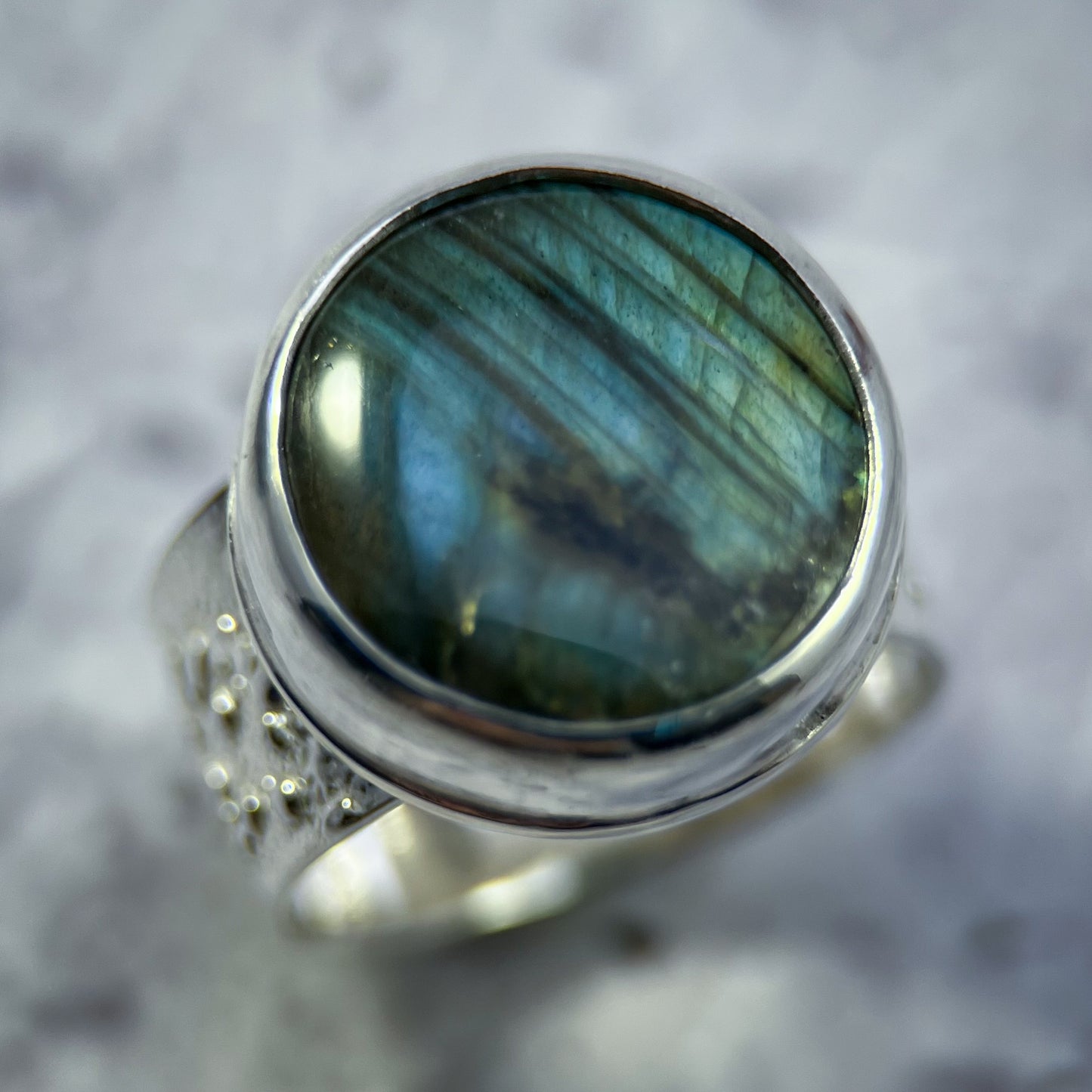 Moonfall Echo Ring – Labradorite Statement Ring in Sterling Silver | Size 8.5