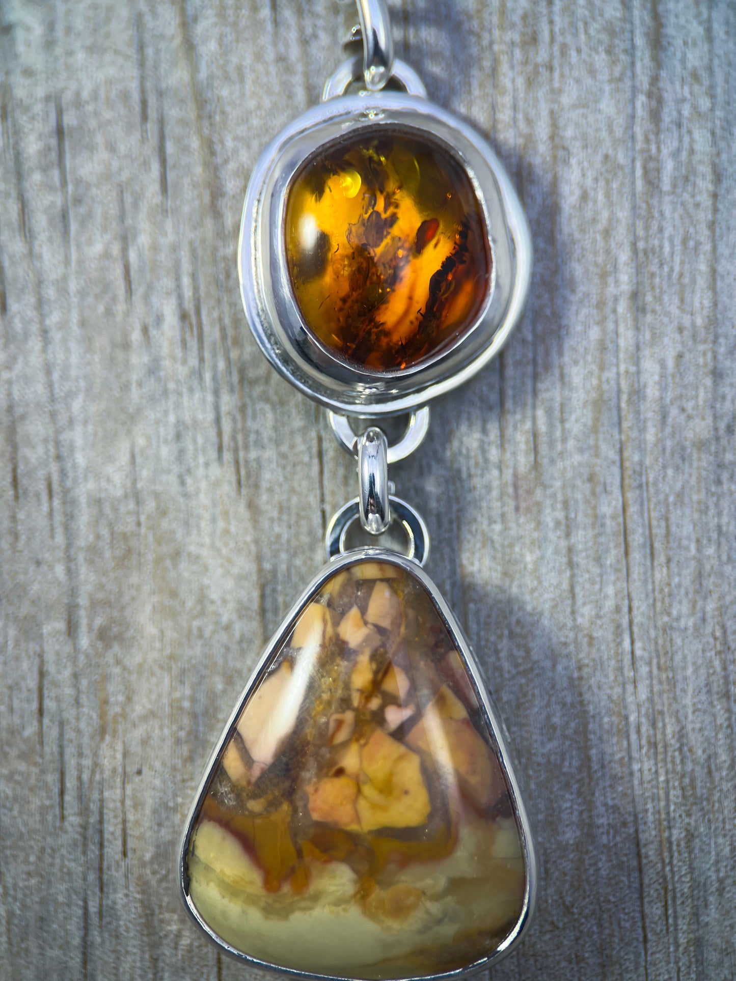 Emberline Pendant – Baltic Amber & Ibis Jasper Necklace | Sterling Silver