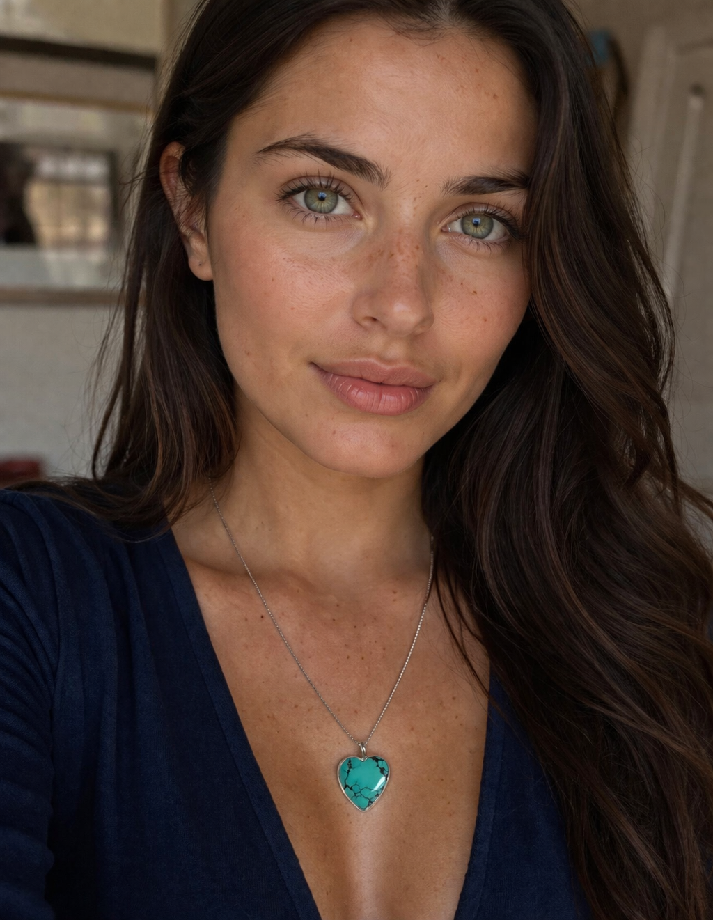 True Heart Necklace | Blue-Green Turquoise Heart Pendant in Sterling Silver