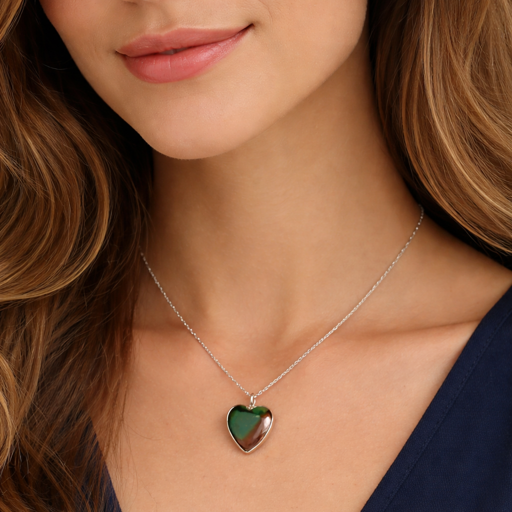 Weathered Heart Necklace | Green and Brown Turquoise Pendant in Sterling Silver