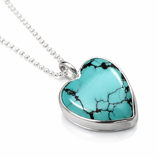 True Heart Necklace | Blue-Green Turquoise Heart Pendant in Sterling Silver