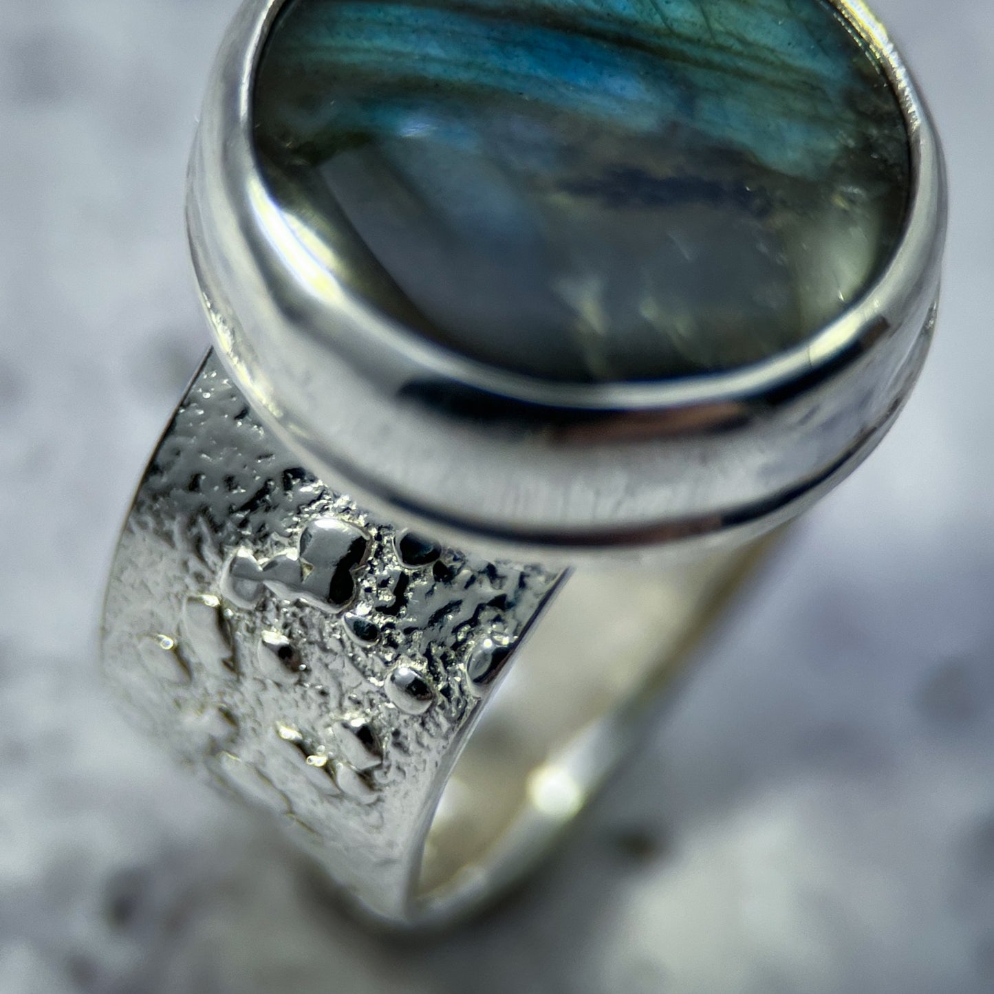 Moonfall Echo Ring – Labradorite Statement Ring in Sterling Silver | Size 8.5
