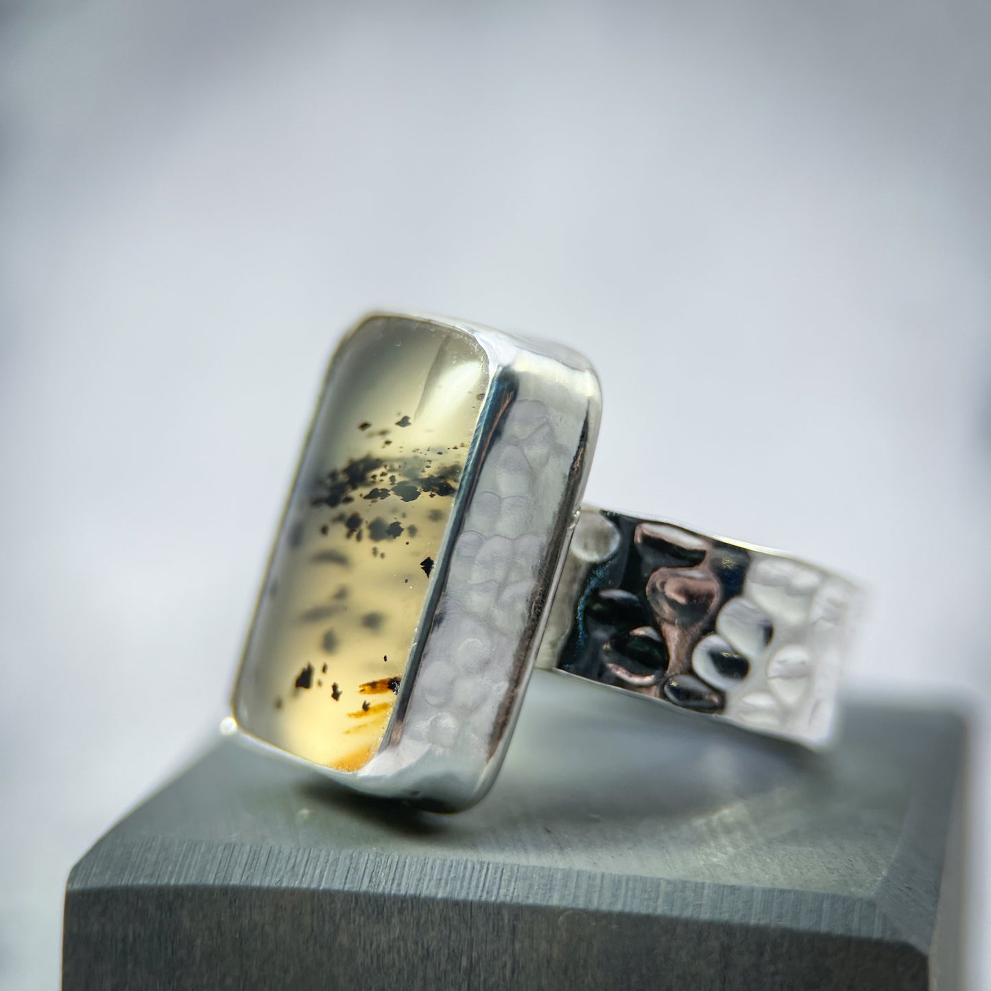 Stillwater Ridge Ring – Montana Agate & Hammered Sterling Silver (Size 8.25)