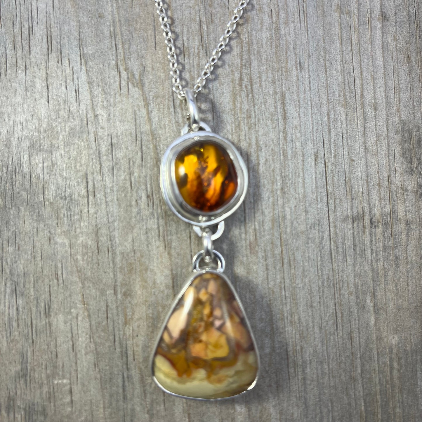 Emberline Pendant – Baltic Amber & Ibis Jasper Necklace | Sterling Silver