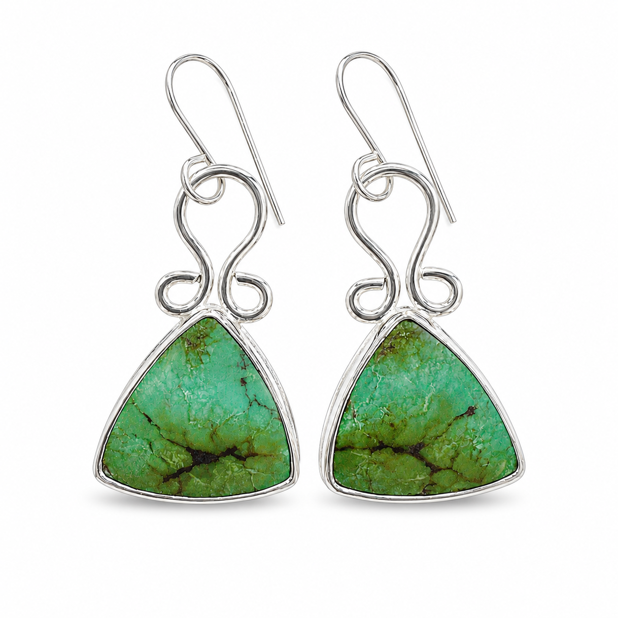 Greenway Earrings — Green Hubei Turquoise & Sterling Silver