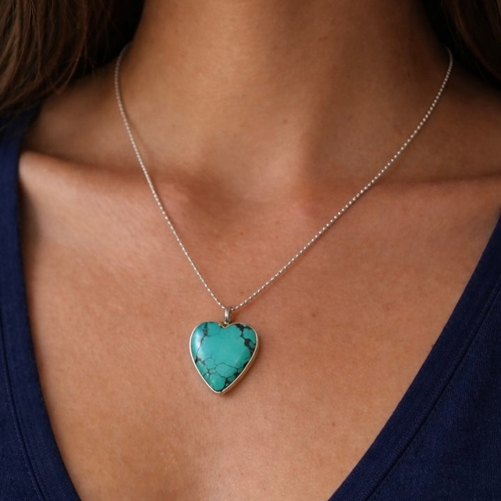 True Heart Necklace | Blue-Green Turquoise Heart Pendant in Sterling Silver