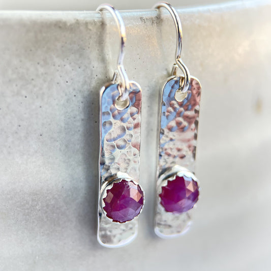 Pink Sapphire Hammered Drop Earrings