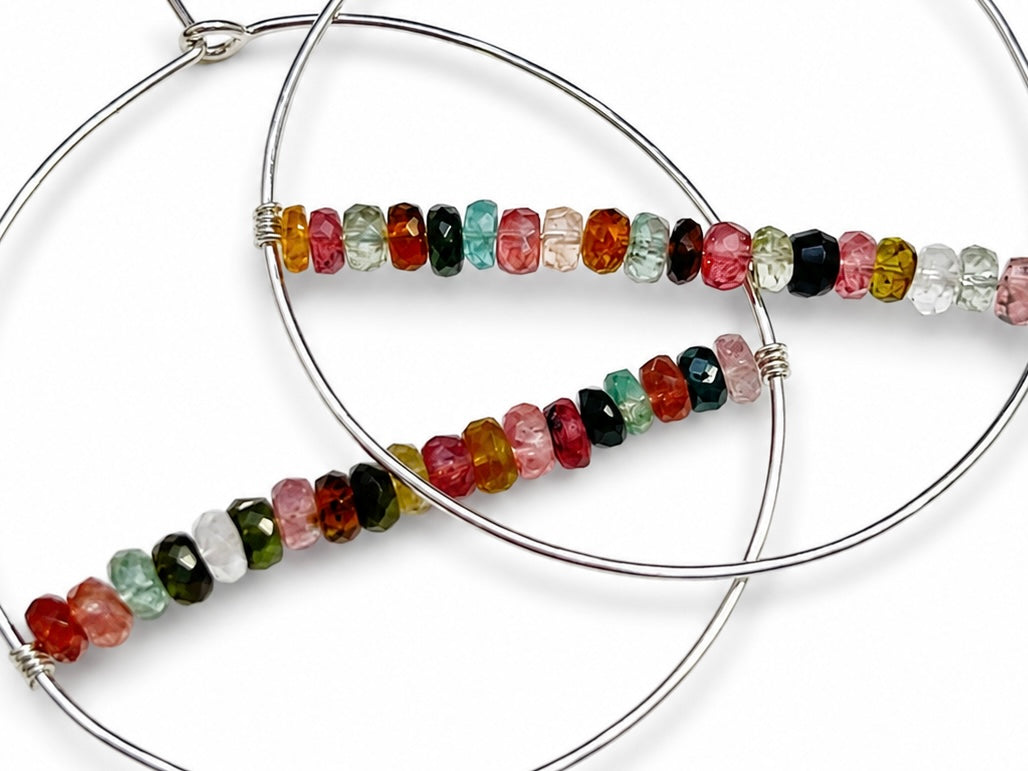Prism Path Earrings — Multicolor Tourmaline & Sterling Silver Hoops