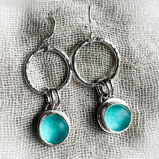 Turquoise Sea Glass Dangler Earrings