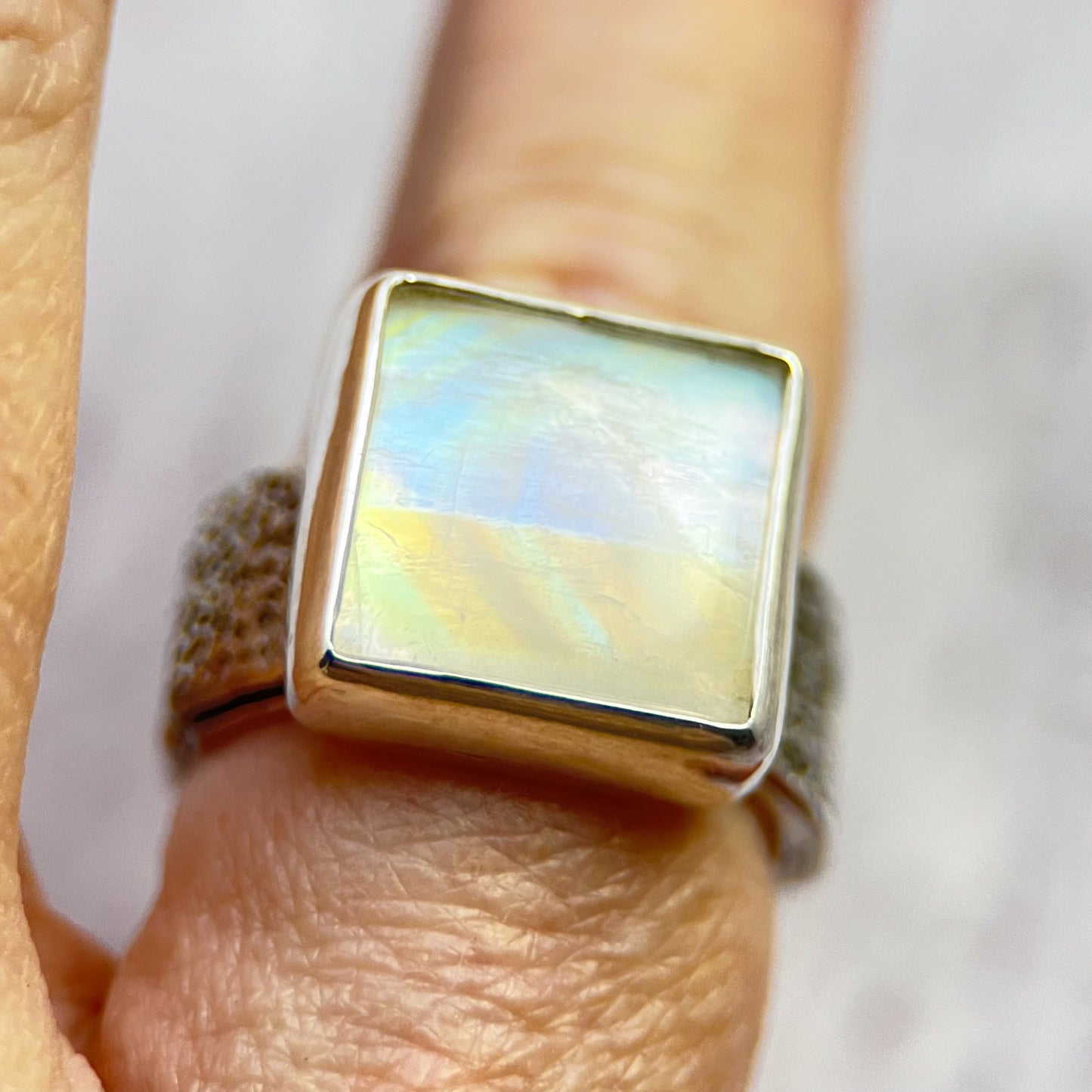 Astral Armor Ring — Rainbow Moonstone — Size 8.5