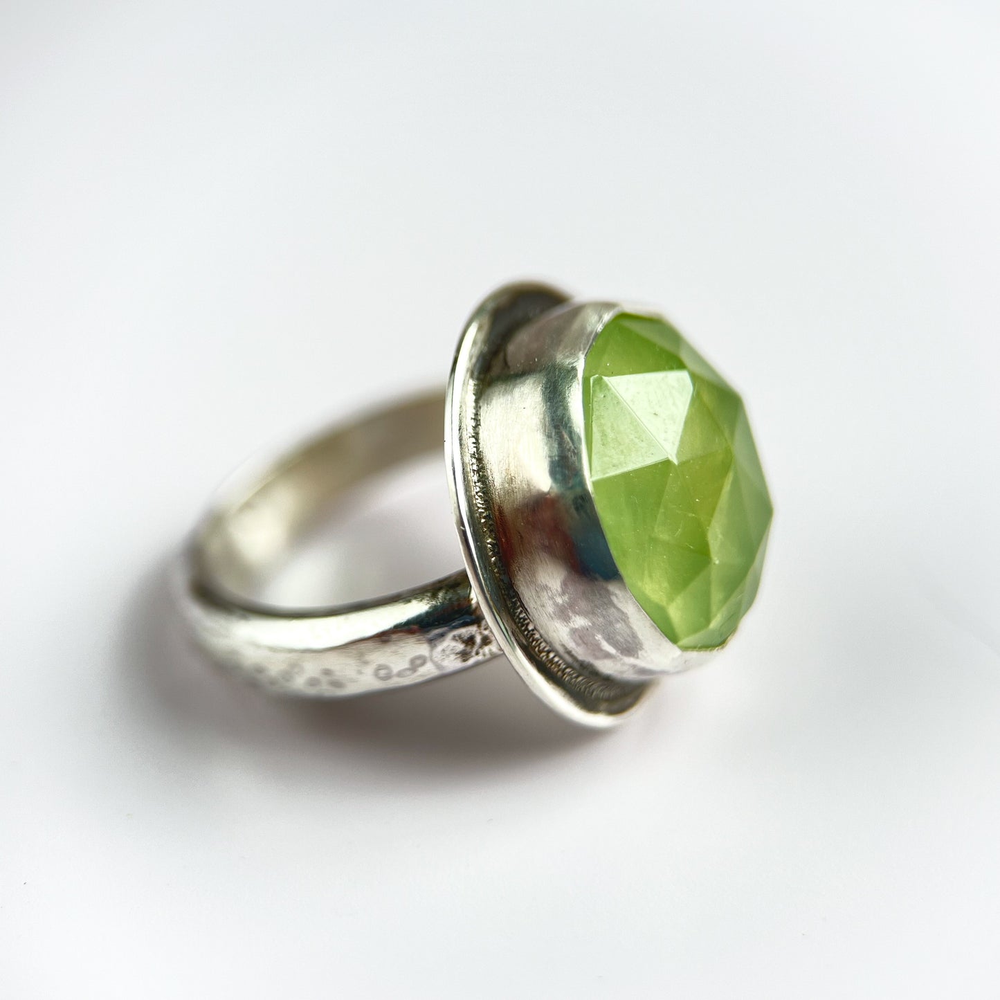 Faceted Prehnite Ring