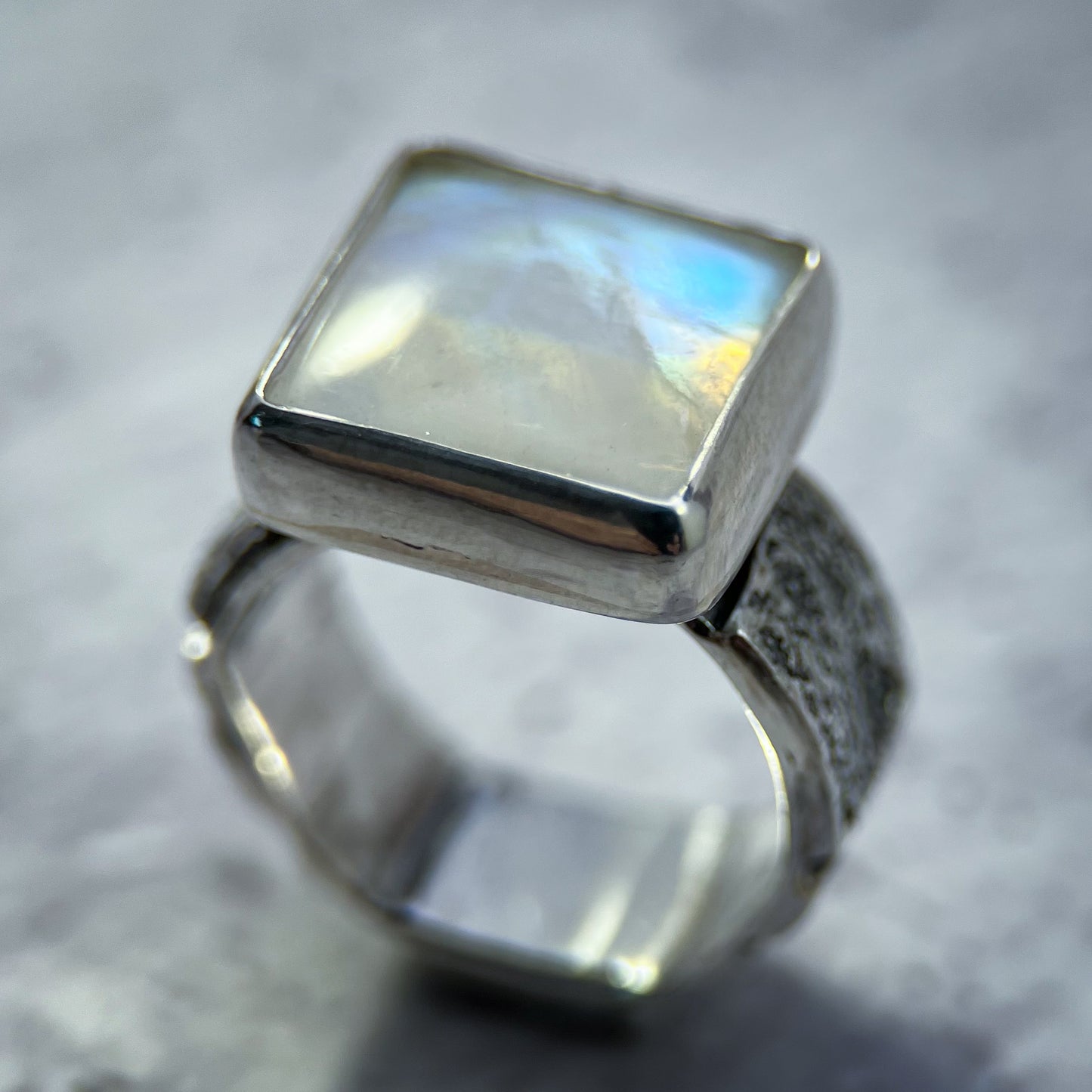 Astral Armor Ring — Rainbow Moonstone — Size 8.5