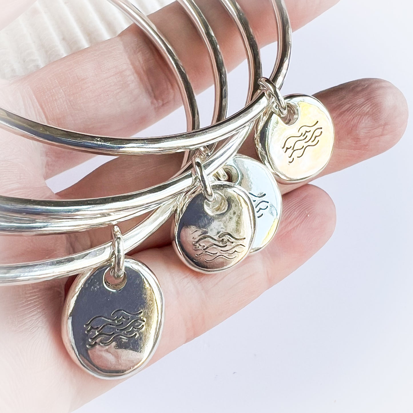 Water Therapy Bangle Bracelet with Wave Charm