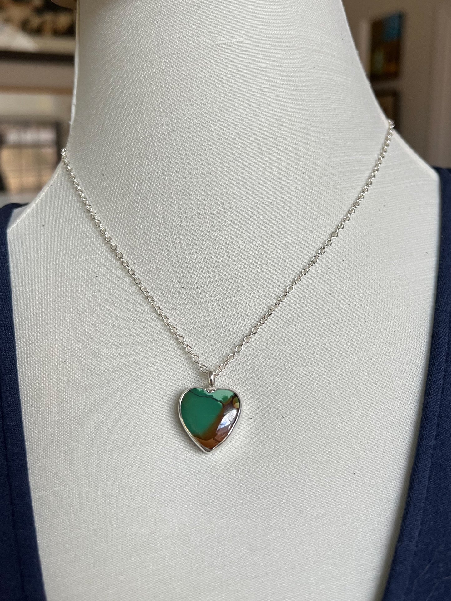 Weathered Heart Necklace | Green and Brown Turquoise Pendant in Sterling Silver