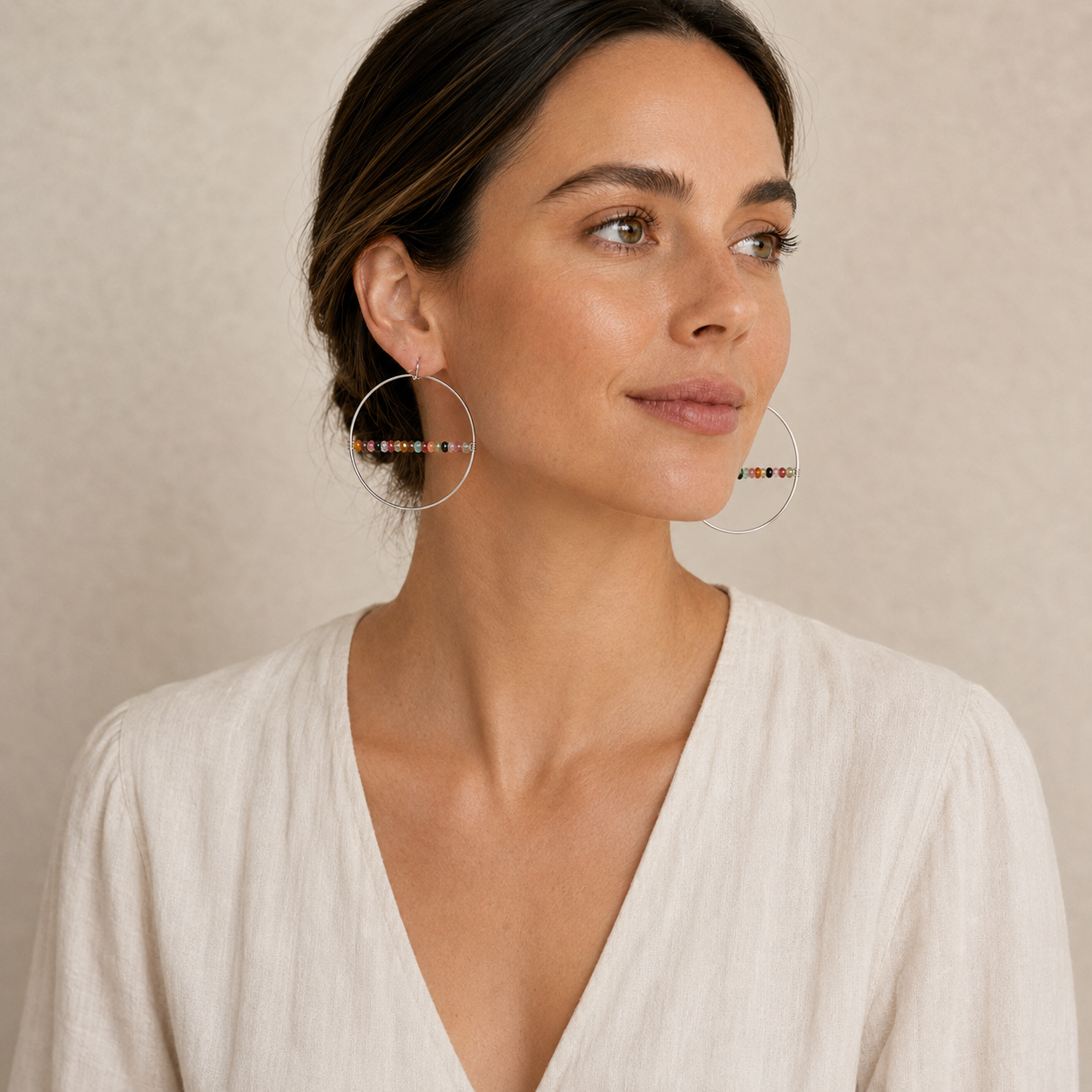 Prism Path Earrings — Multicolor Tourmaline & Sterling Silver Hoops