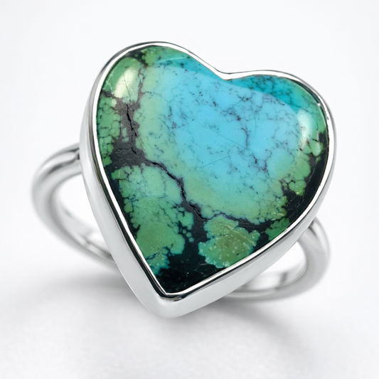 Open Heart Ring – Hubei Turquoise Heart Ring in Sterling Silver | Size 7