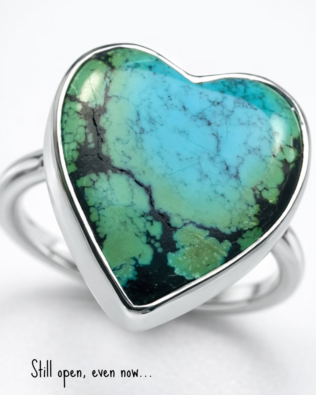 Open Heart Ring – Hubei Turquoise Heart Ring in Sterling Silver | Size 7