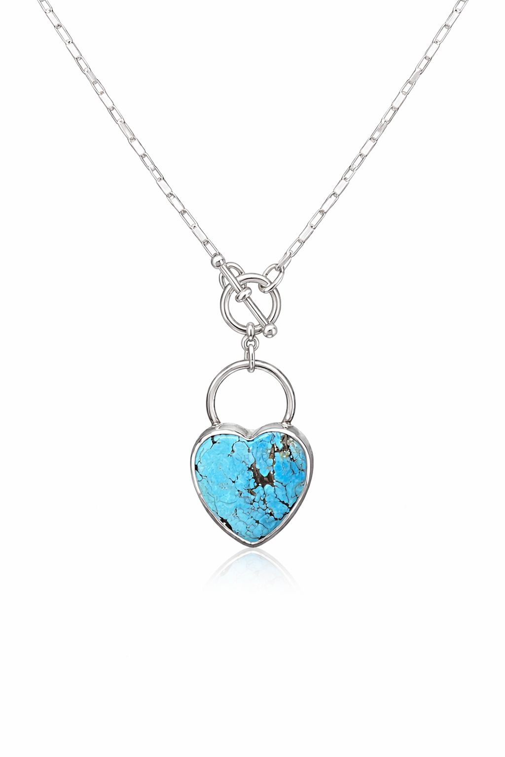 Wild Heart Necklace | Blue Turquoise Heart Pendant with Sterling Silver Toggle